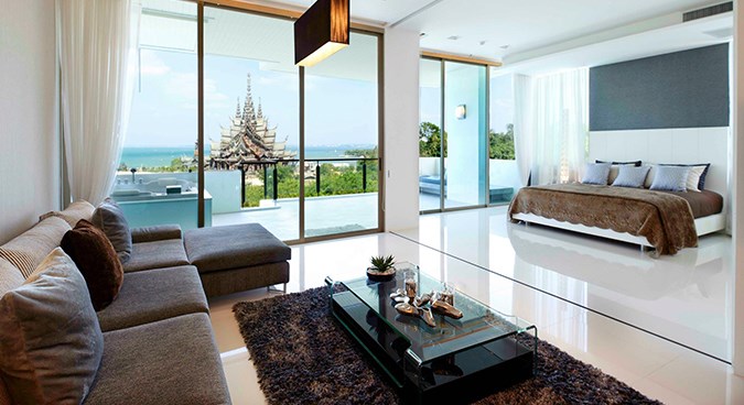 Condominium for rent Wong Amat Sanctuary showing the living area and master bedroom Condominium for rent Wong Amat Sanctuary showing the living area and master bedroom